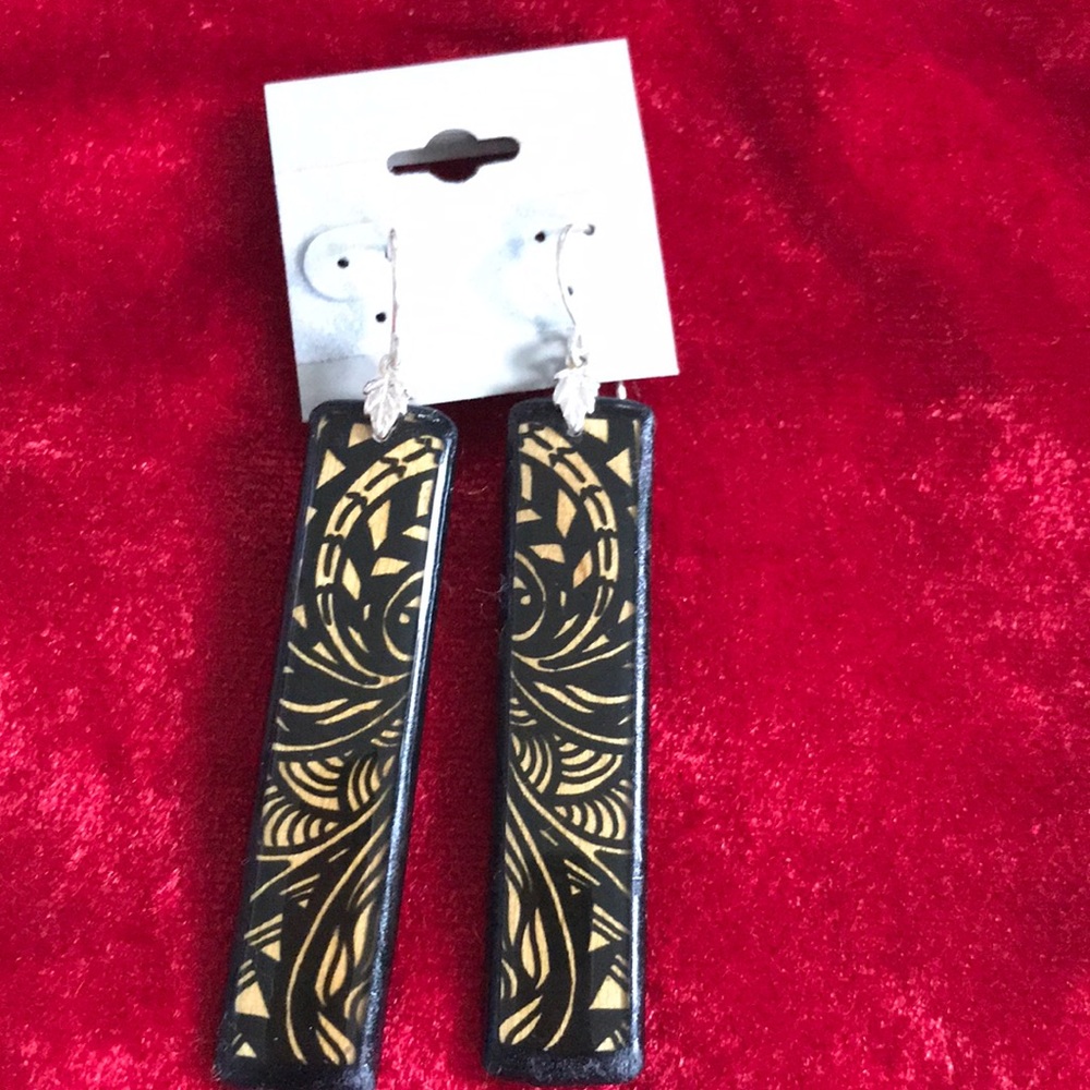 Wooden Hawaiian Print Dangle Earrings